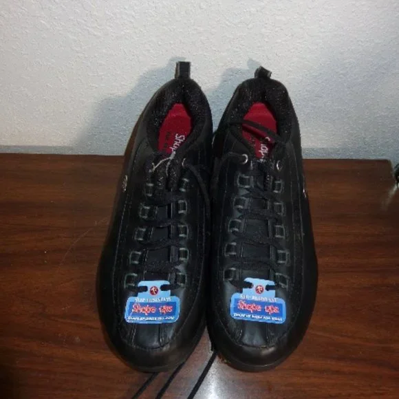 New Skechers Black Leather Shape Ups Shapeup Lace Up Shoes 8.5 NWOB - Picture 9 of 11